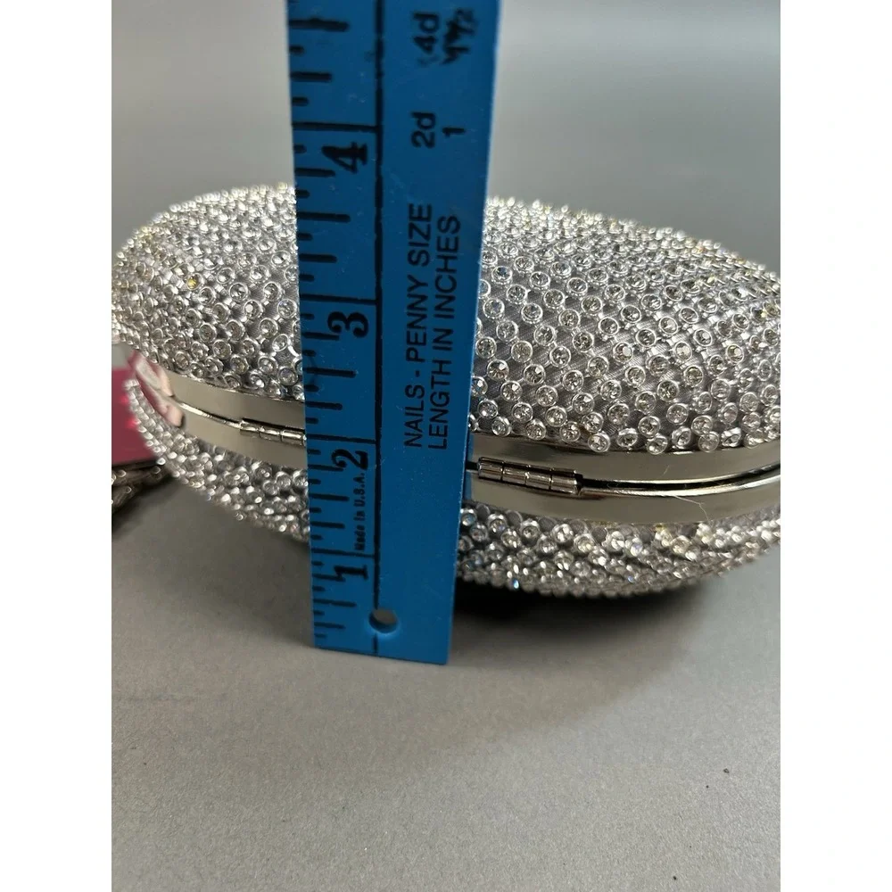 Lulu Townsend Silver Crystal Rhinestone Oval Evening Clutch Purse Chain NWT